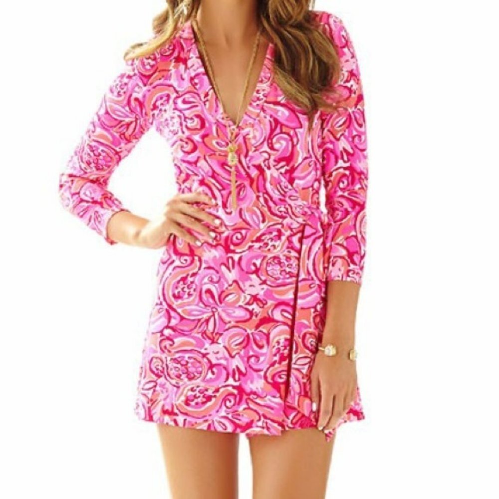Lilly Pulitzer Karlie Wrap Romper Mango Salsa